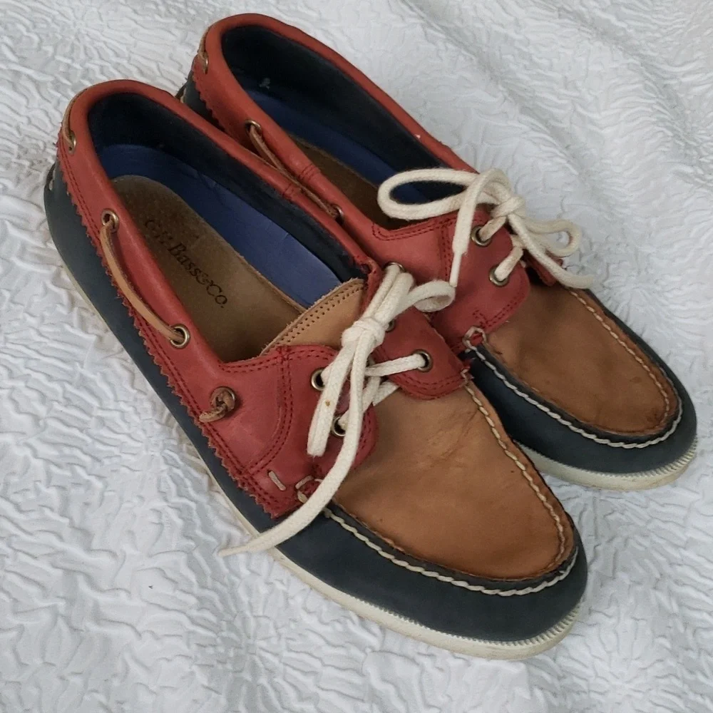 G.H. Bass & Co. Montauk Mens Charcoal/Rust/Tan Leather Boat Shoes, US 9.5 M